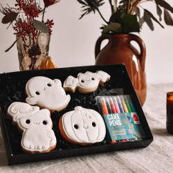 Halloween Colour In Cookies Gift Set - 4 Iced Vanilla Cookies with Edible Pens